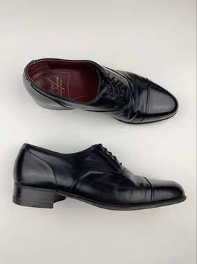 Vintage Florsheim Royal Imperial Cap Toe Oxford Dress Shoes Black Leather Mens 8